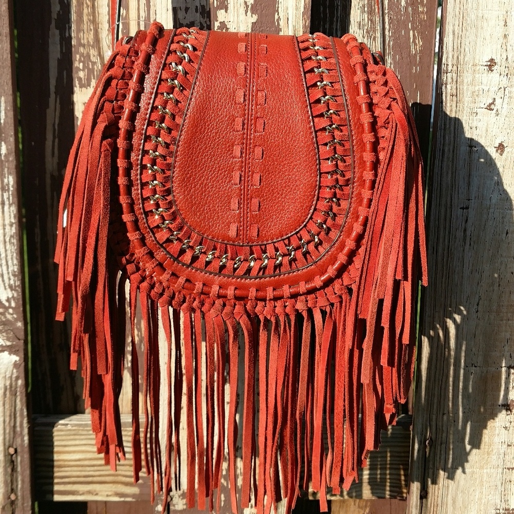 Aimee Kestenberg Red Fringe Leather Crossbody Bag